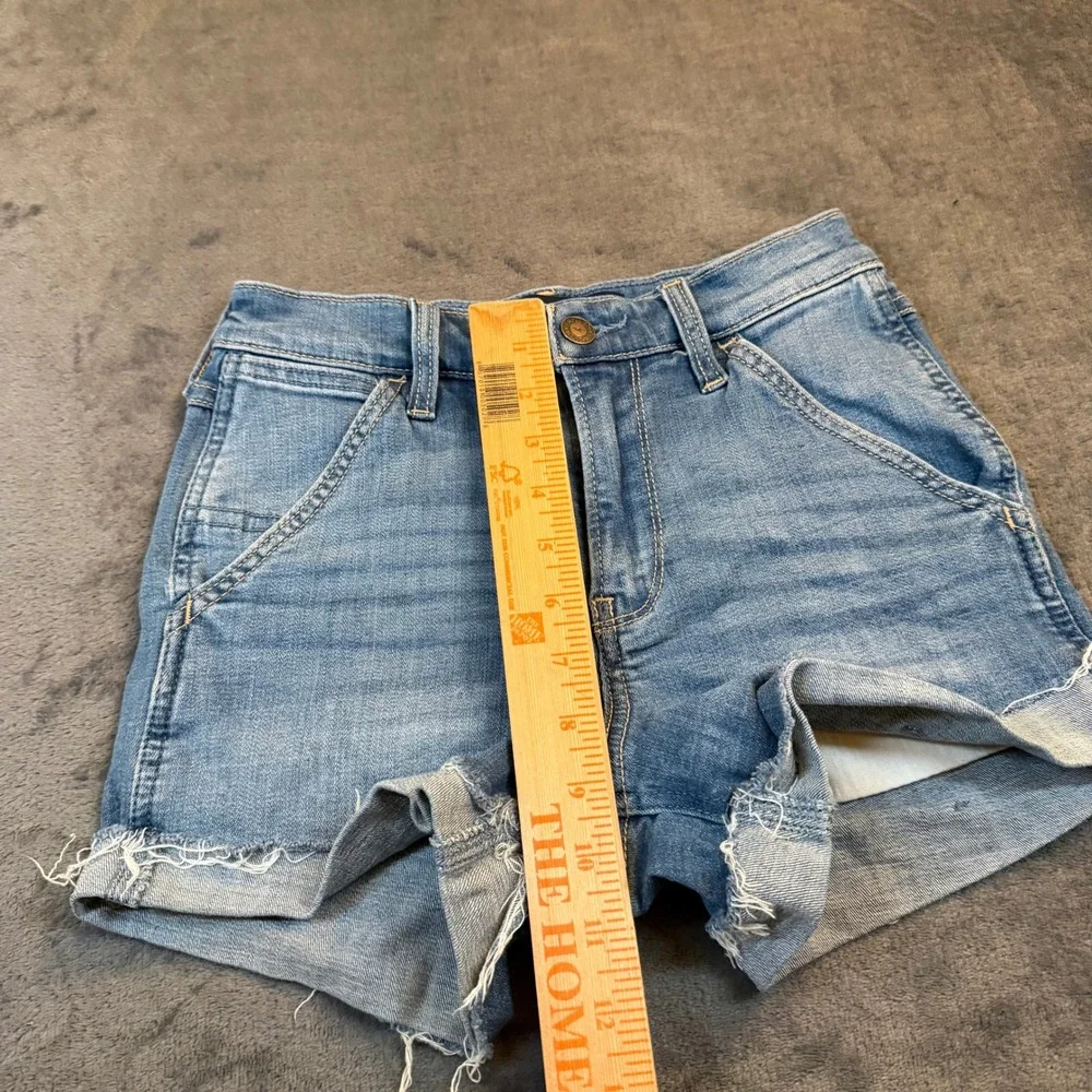Hollister High Rise Short 3 Denim‎ Womens Size 0 Blue Advanced Stretch Cut Off